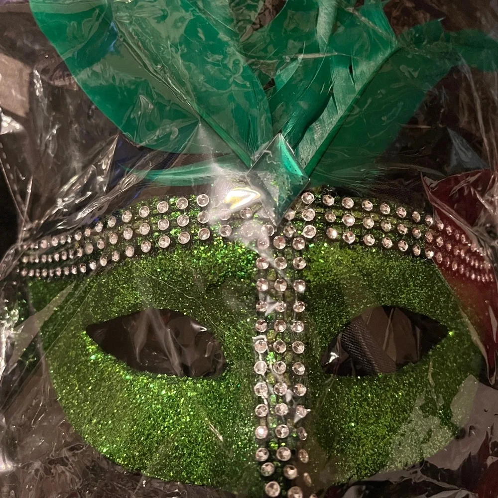 Green Feathered Masquerade Mask
